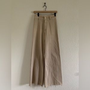 Zara The Marine Straight Jeans High Rise Wide Leg Raw Hem Women’s Size 2 Khaki
